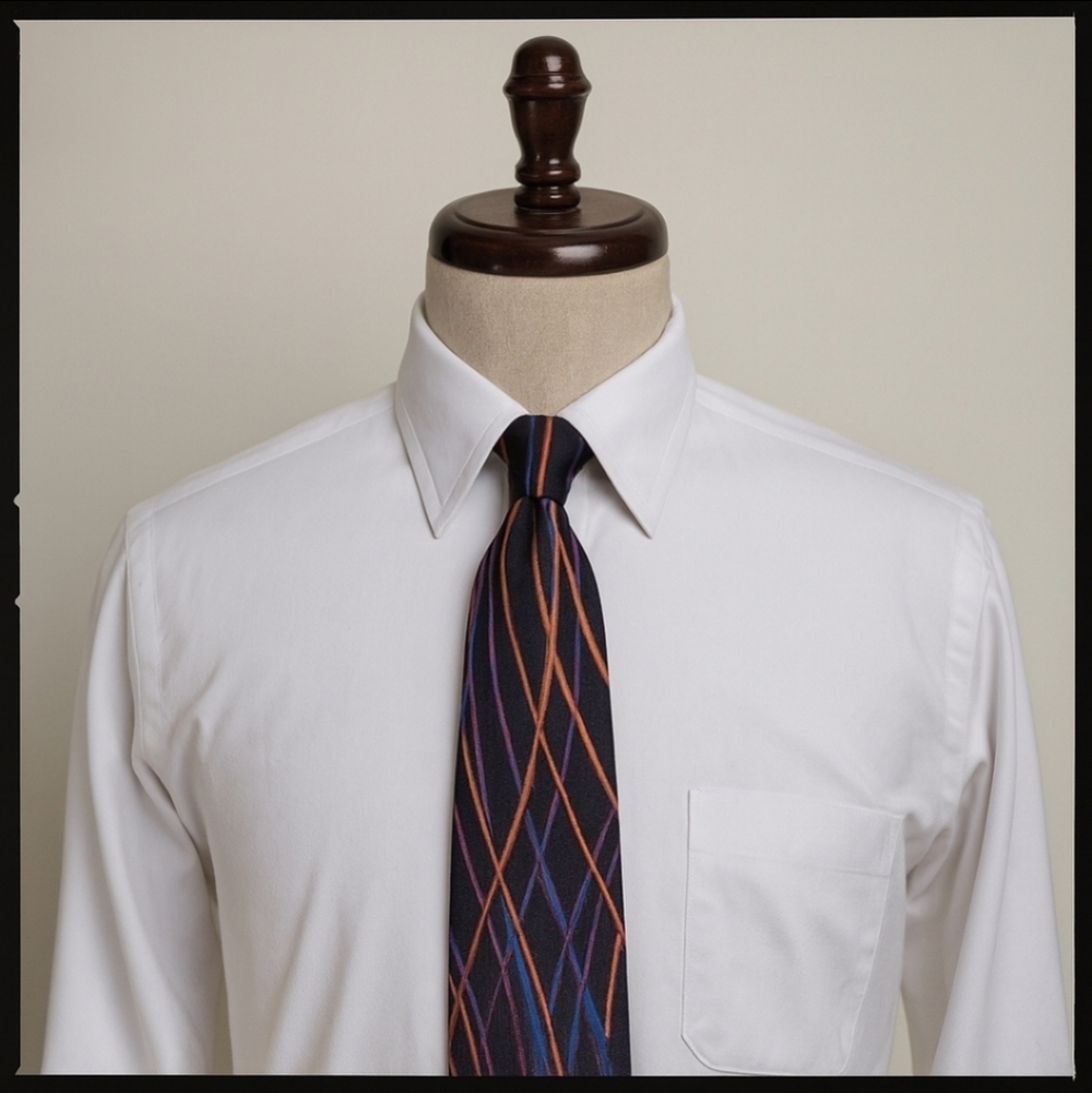 Hardy Amies London 100% Silk Tie Navy Multicolor Geometric Stripe Pattern